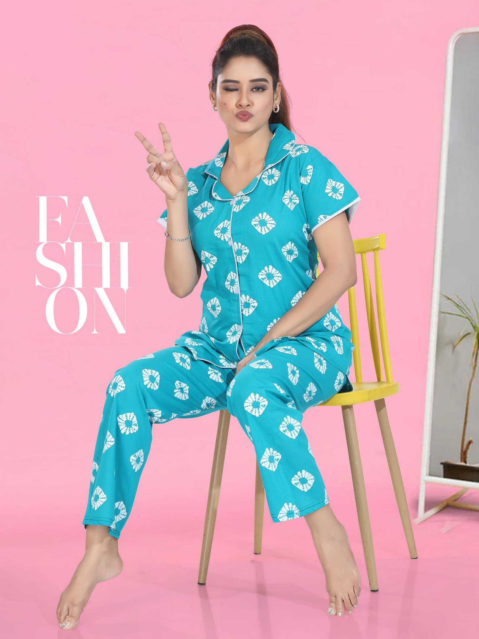     			Cinco Sea Green Cotton Women's Nightwear Nightsuit Sets ( Pack of 1 )