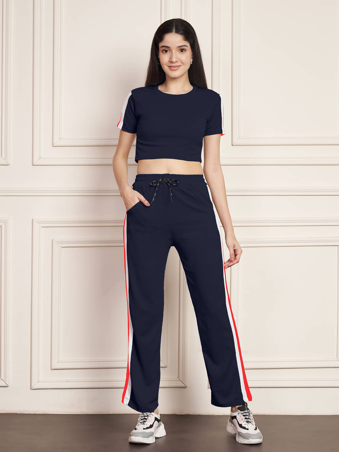     			DTR FASHION Blue Cotton Blend Solid Tracksuit - Pack of 1
