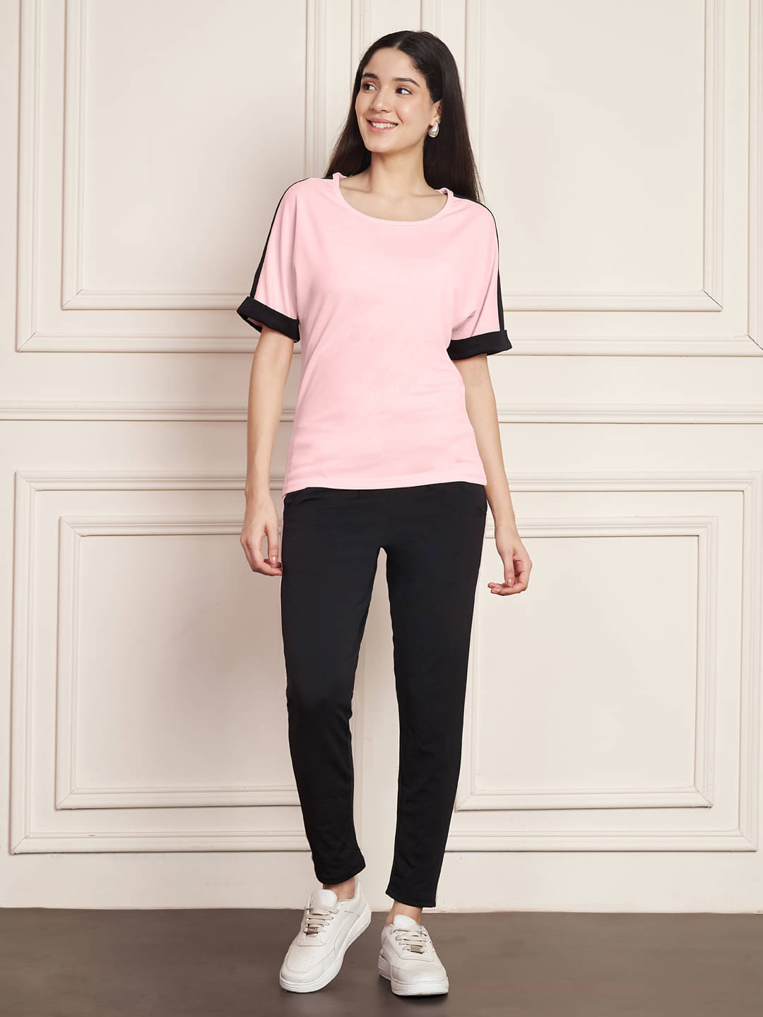     			DTR FASHION Peach Cotton Blend Striped Tracksuit - Pack of 1