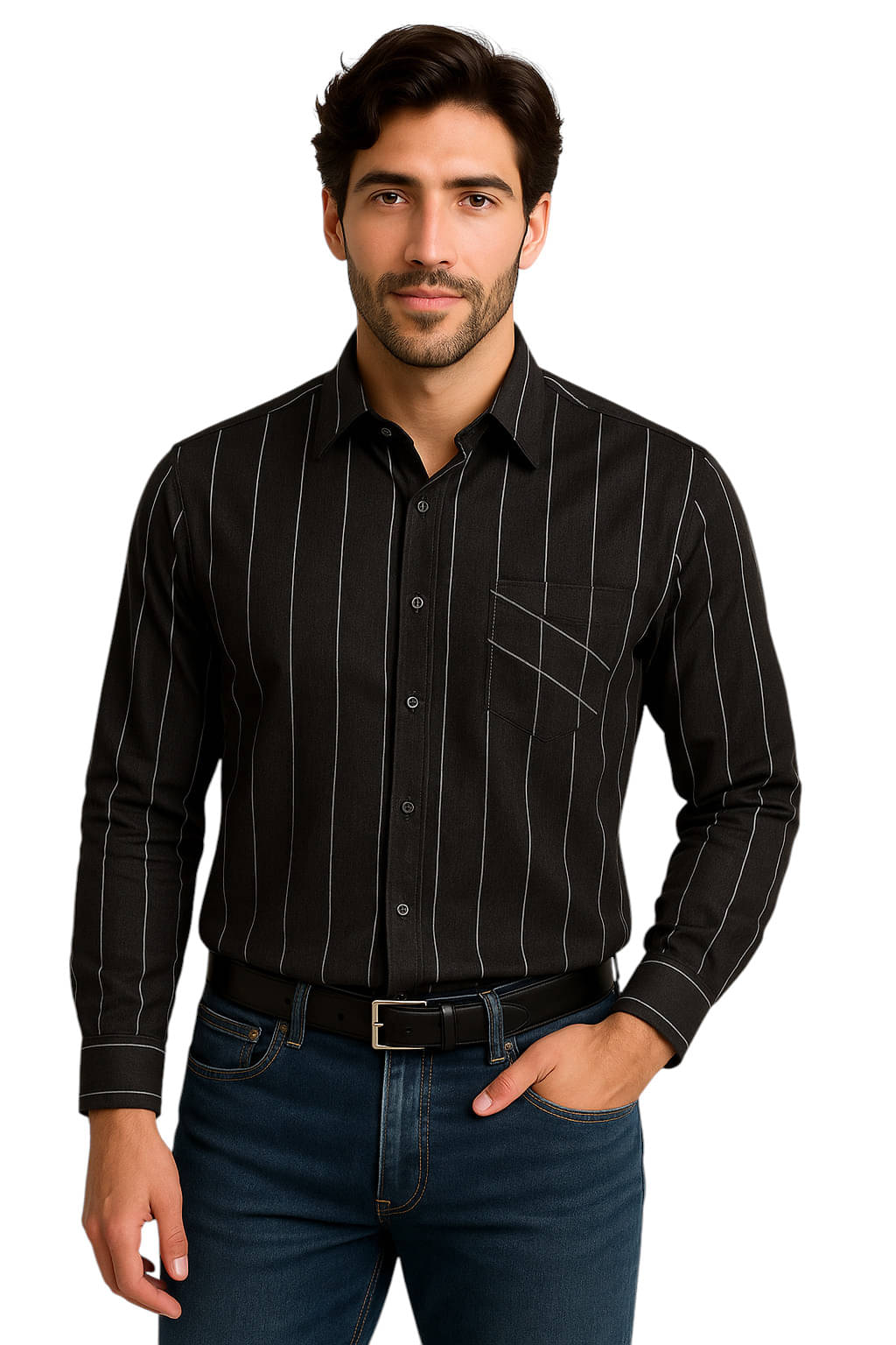 FABRIZER 100% Cotton Regular Fit Striped Full Sleeves Men's Casual Shirt - Black ( Pack of 1 )     			FABRIZER 100% Cotton Regular Fit Striped Full Sleeves Men's Casual Shirt - Black ( Pack of 1 )