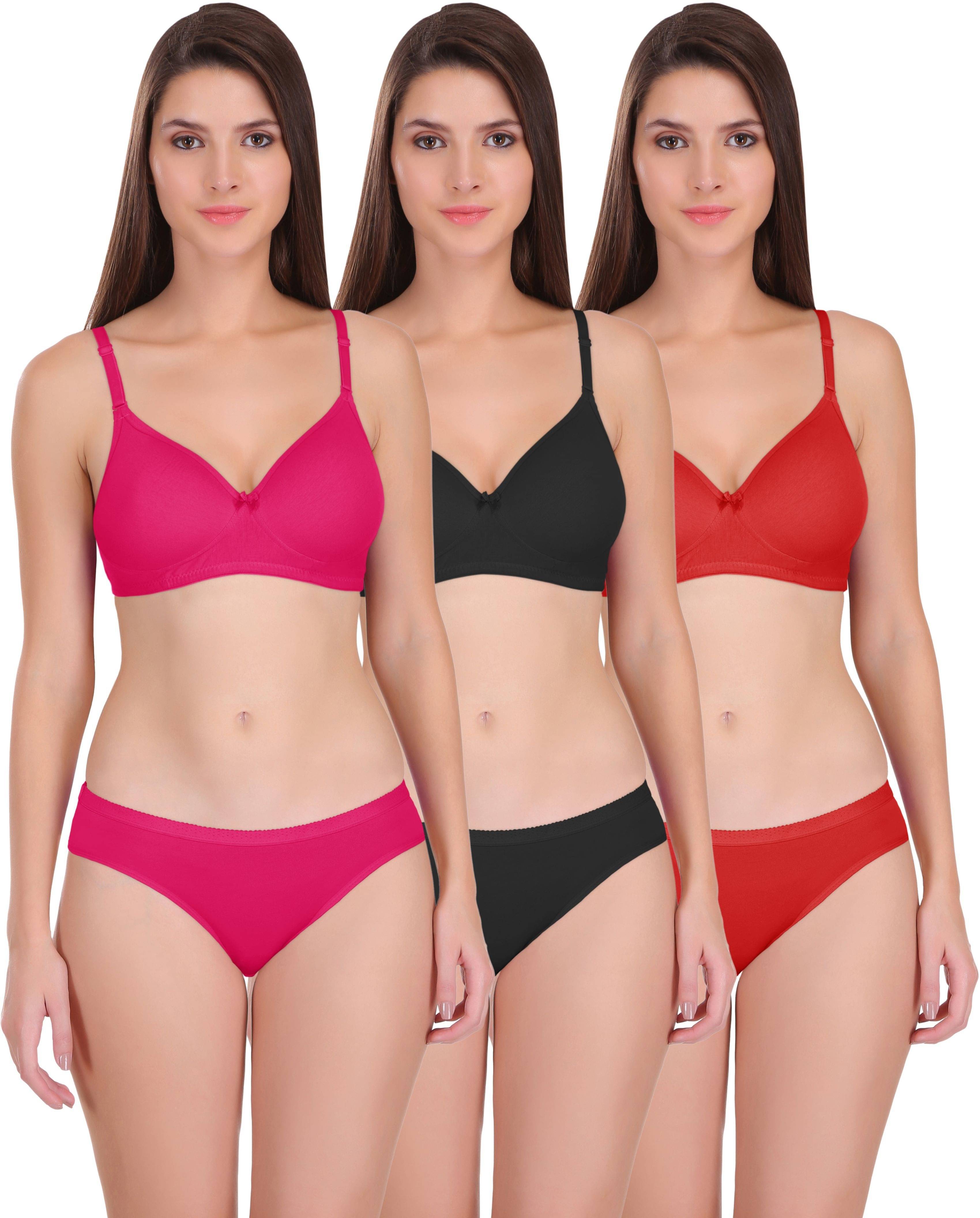     			Featherline Pack of 3 Poly Cotton Bra & Panty Set For Women ( Multicolor3 )