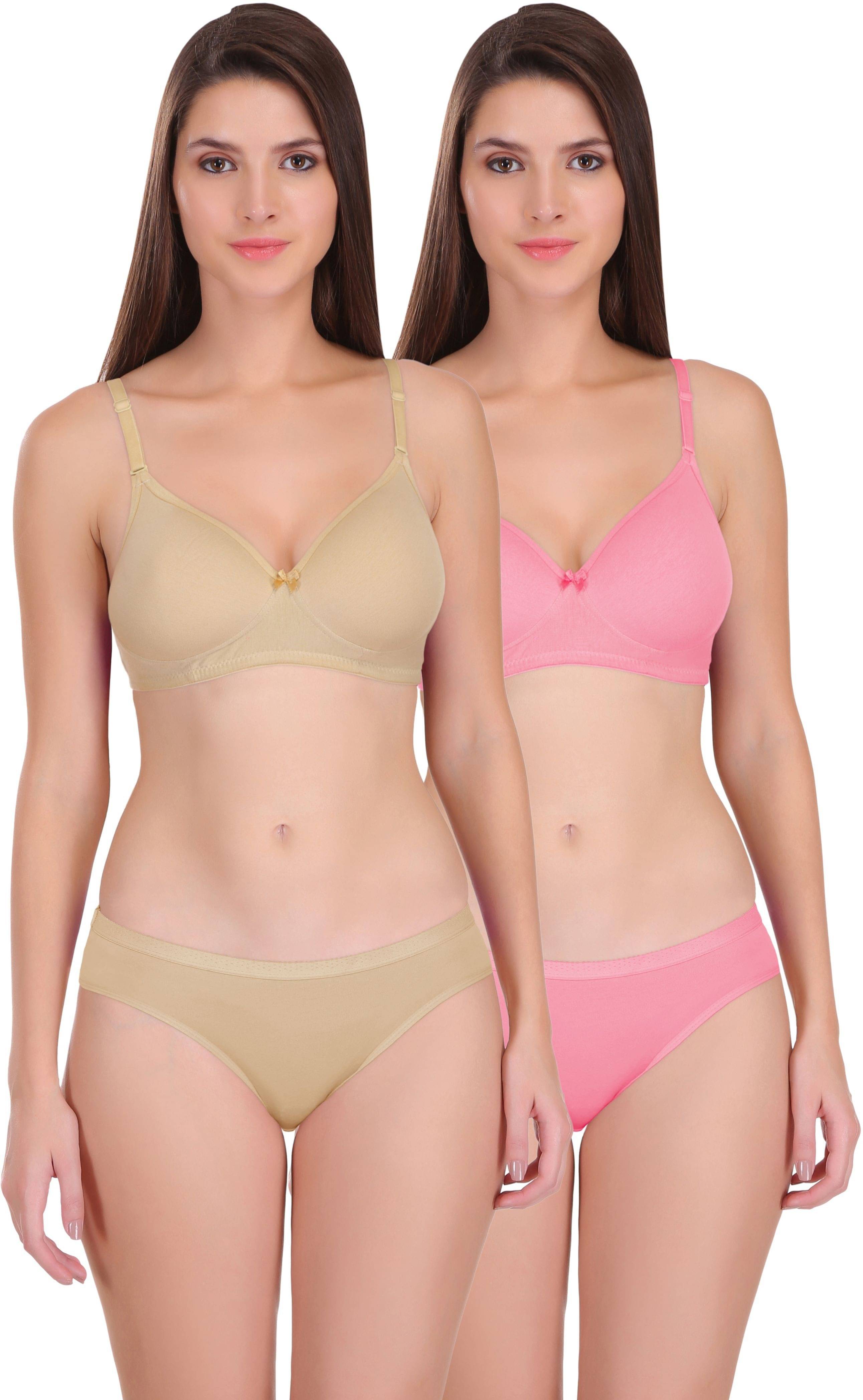 Featherline Pack of 2 Poly Cotton Bra & Panty Set For Women ( Multicolor ) Featherline Pack of 2 Poly Cotton Bra & Panty Set For Women ( Multicolor )