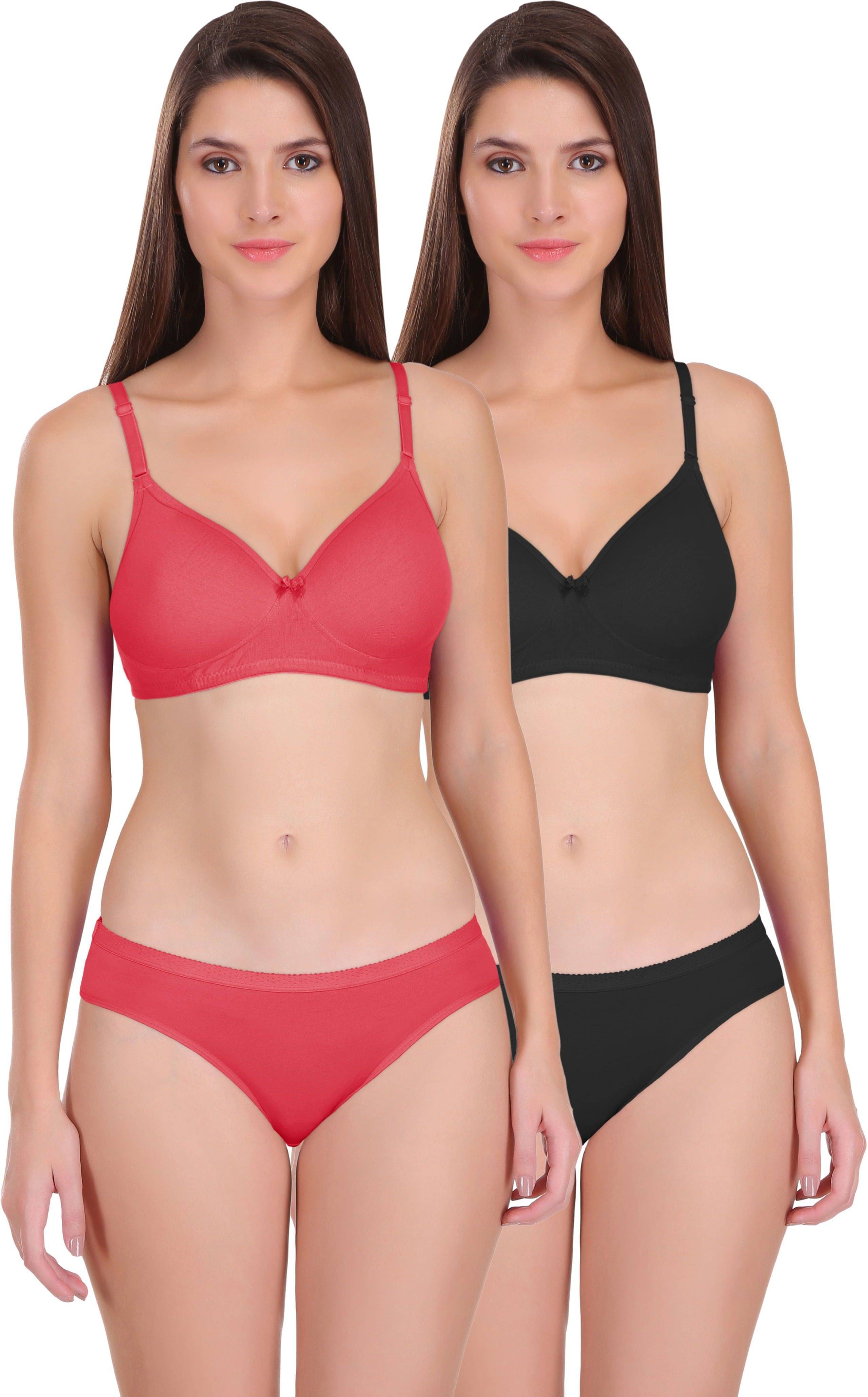 Featherline Pack of 2 Poly Cotton Bra & Panty Set For Women ( Multicolor2 )     			Featherline Pack of 2 Poly Cotton Bra & Panty Set For Women ( Multicolor2 )