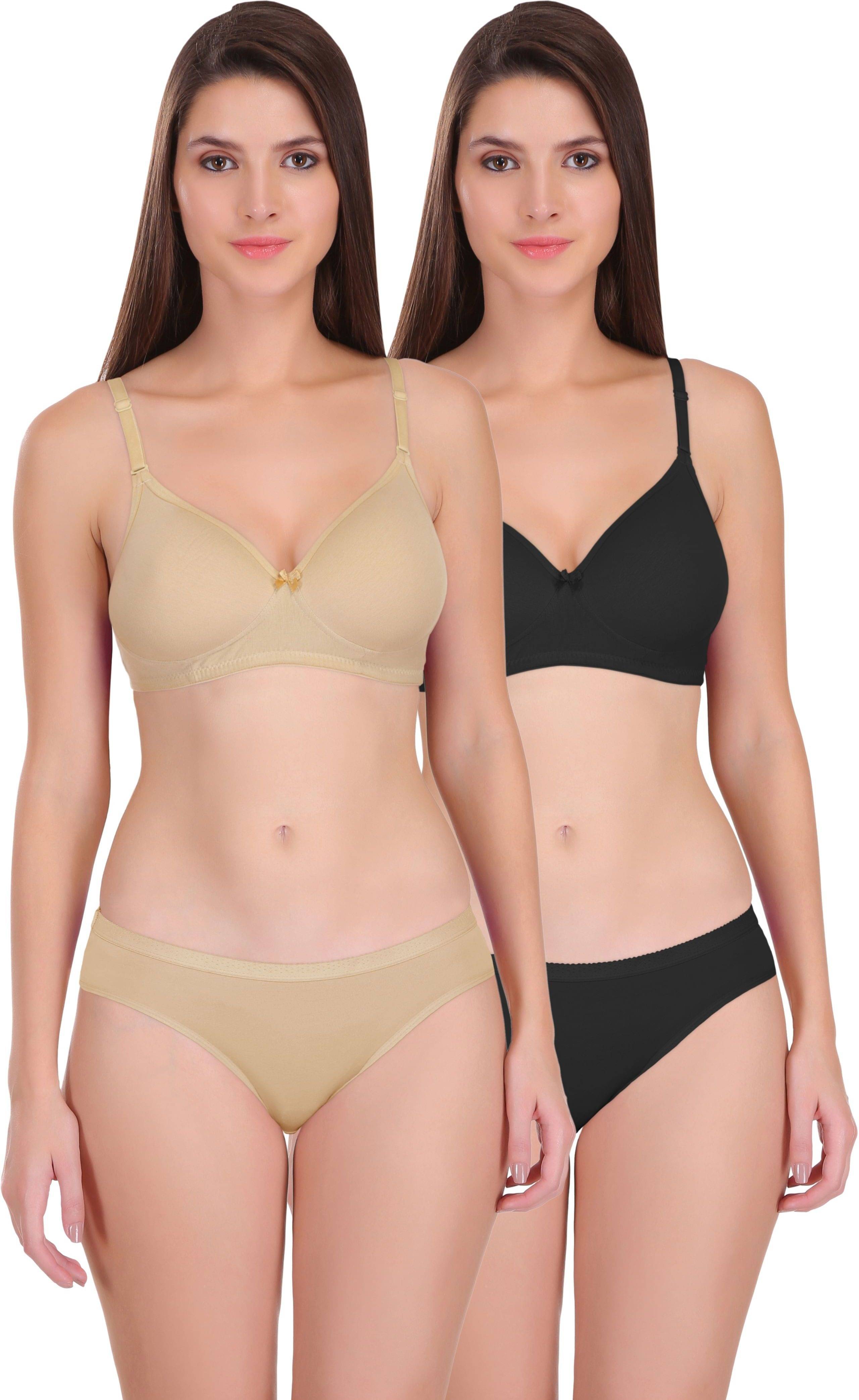     			Featherline Pack of 2 Poly Cotton Bra & Panty Set For Women ( Multicolor2 )