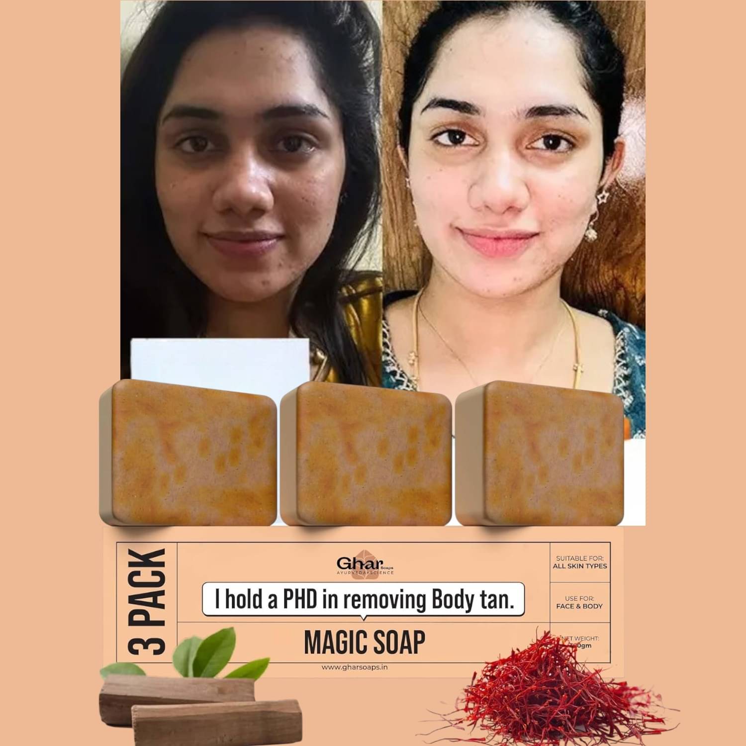 GHAR SOAPS Skin Whitening MAGIC SOAPS Bathing Bar for All Skin Type ( Pack of 3 ) GHAR SOAPS Skin Whitening MAGIC SOAPS Bathing Bar for All Skin Type ( Pack of 3 )