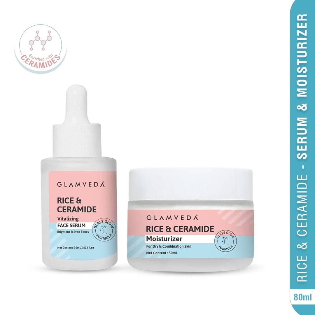     			Glamveda Korean Glass Skin Rice & Ceramide Face Serum & Moisturizer Combo For Dry & Sensitive Skin Types