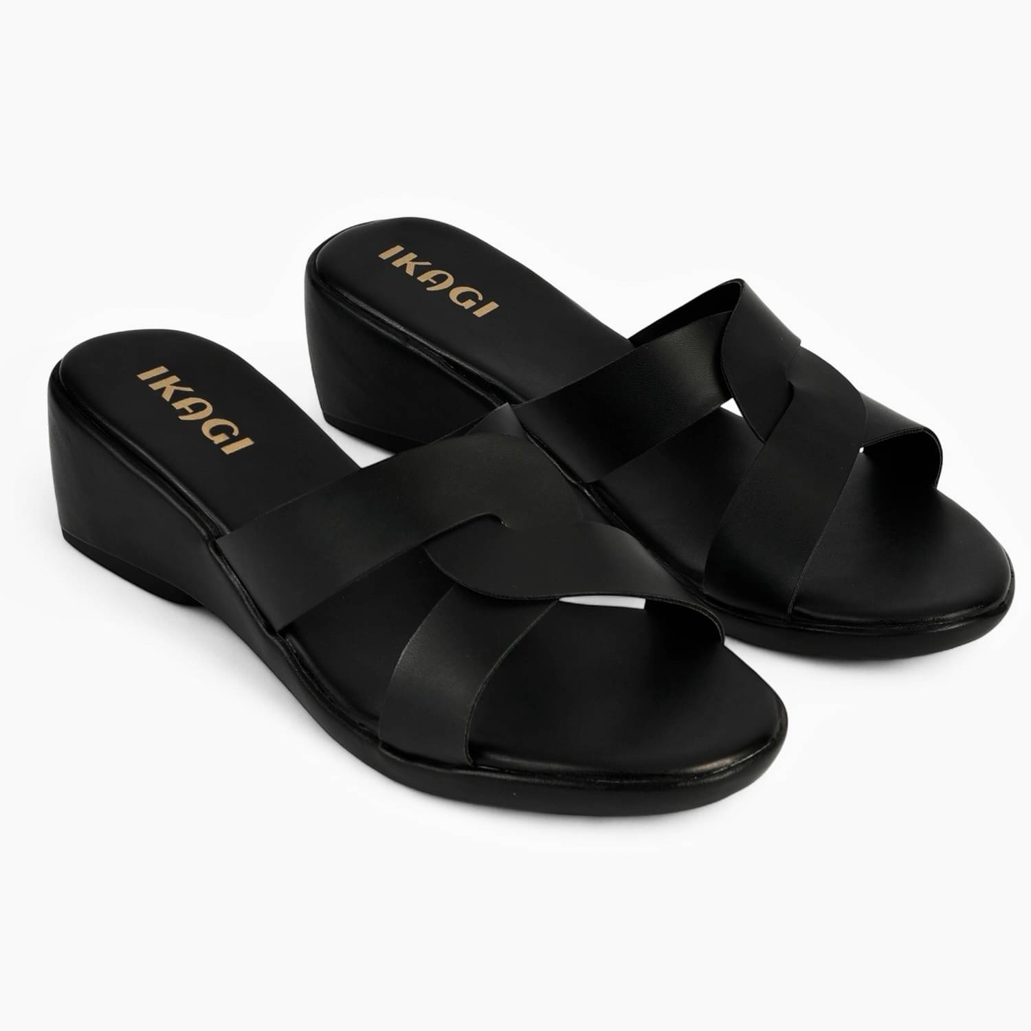 IKAGI Black Women's Slip On Heels     			IKAGI Black Women's Slip On Heels