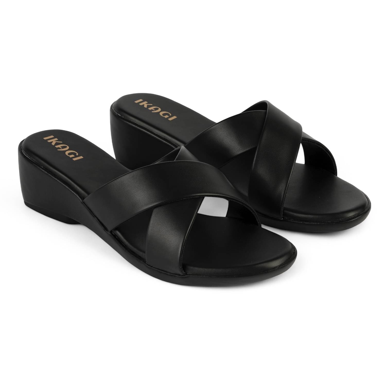     			IKAGI Black Women's Slip On Heels