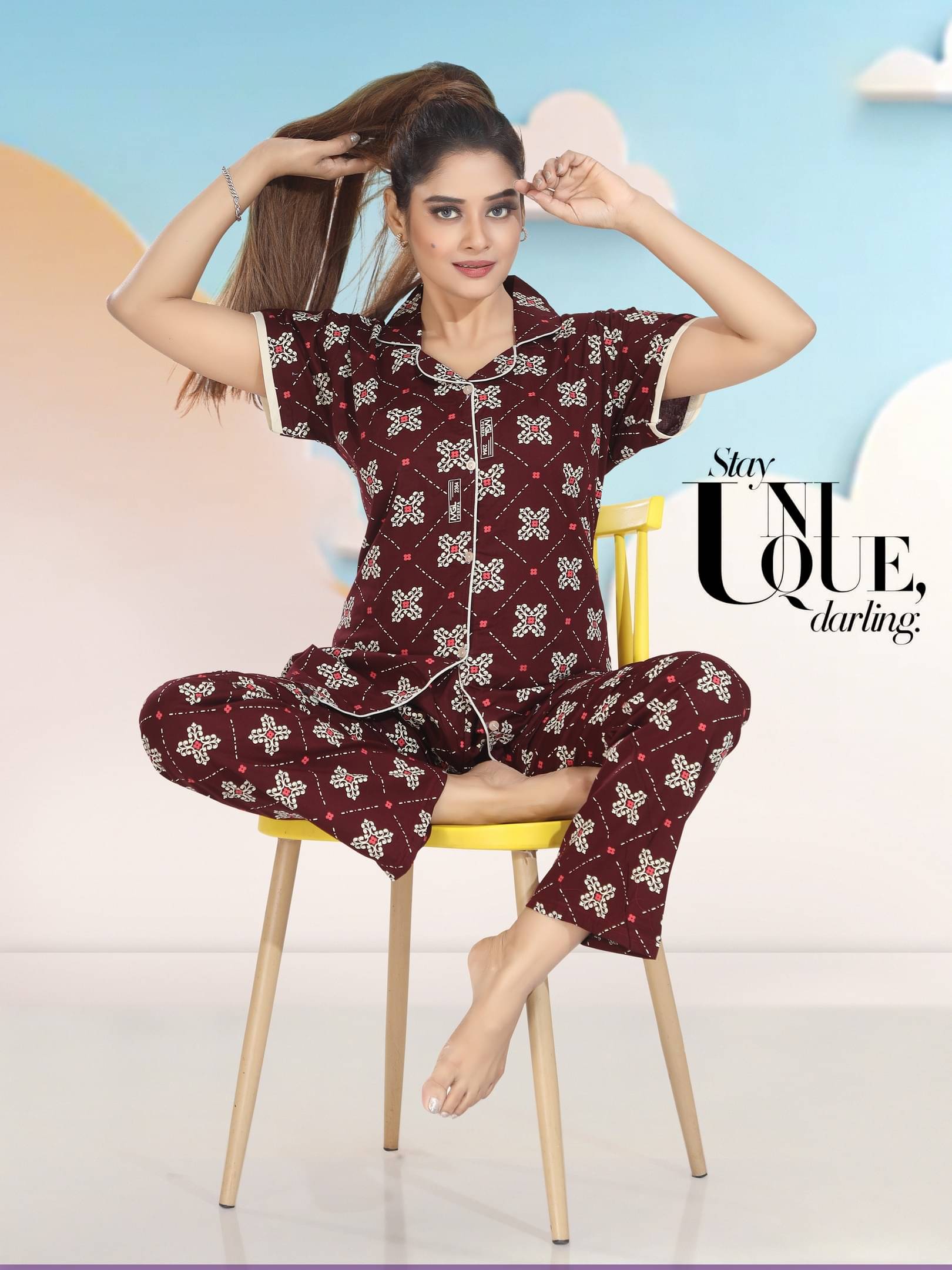     			INNER BEATS Maroon Cotton Women's Nightwear Nightsuit Sets ( Pack of 1 )