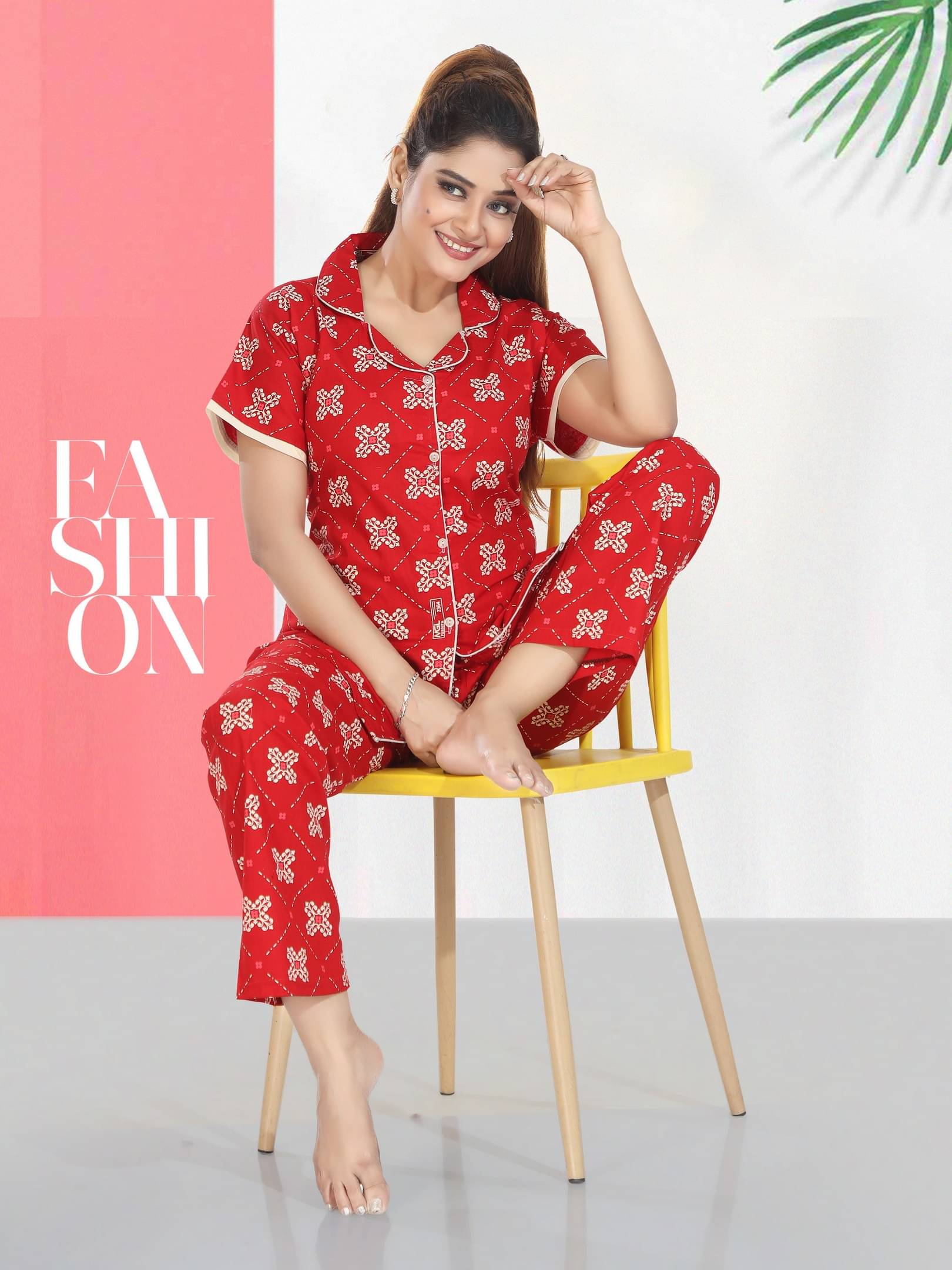     			INNER BEATS Red Cotton Women's Nightwear Nightsuit Sets ( Pack of 1 )