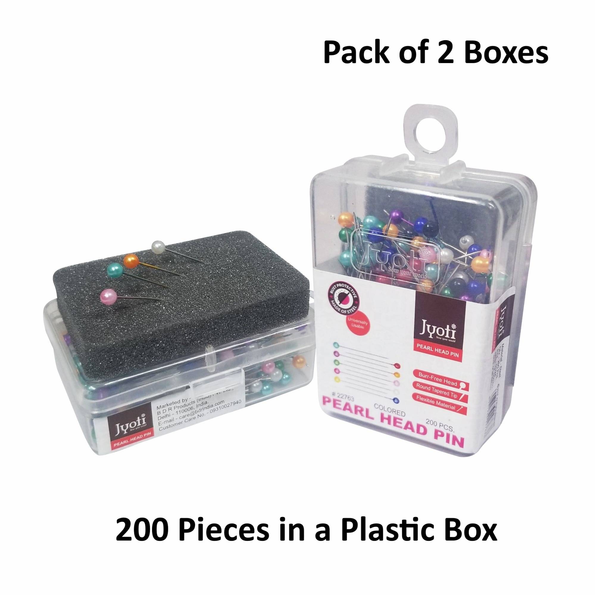     			Jyoti Pearl Head Pins Round Multicolored for Tailoring, Dressmaking, Crafting, Sewing, Ornament, Patch Work, Florist, Decorating, Hijab, and Scarf for Women, (200 Pins in a Plastic Box) - Pack of 2