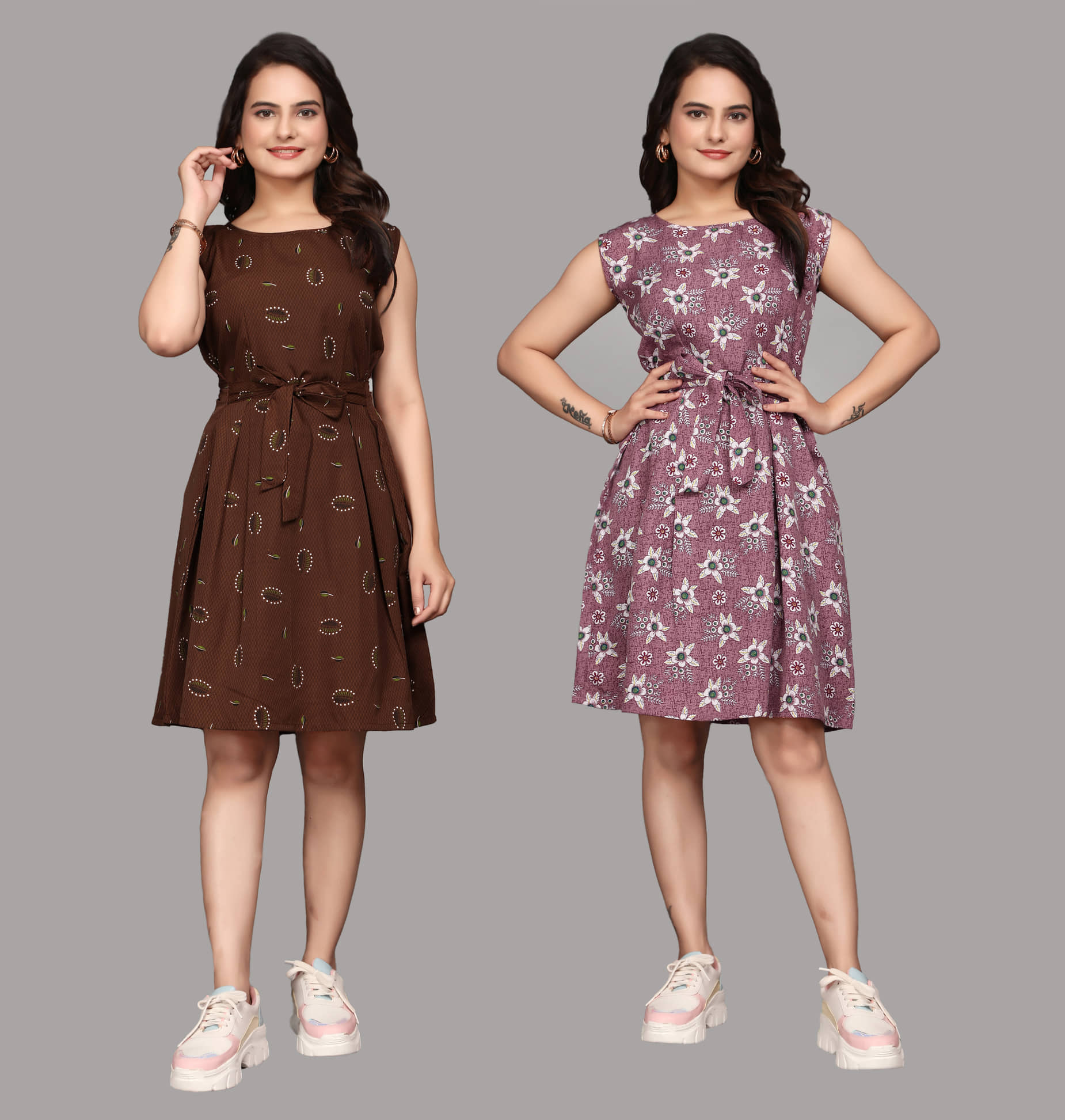 KALAVRITTA Women Crepe Printed Fit & Flare Dress ( Multicolor 1 )
