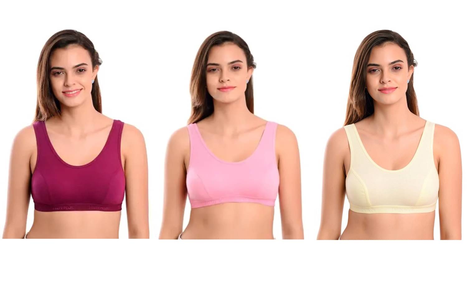 Kiran Enterprises Beige,Maroon,Pink Cotton Non Padded Women's Sports Bra ( Pack of 3 ) Kiran Enterprises Beige,Maroon,Pink Cotton Non Padded Women's Sports Bra ( Pack of 3 )