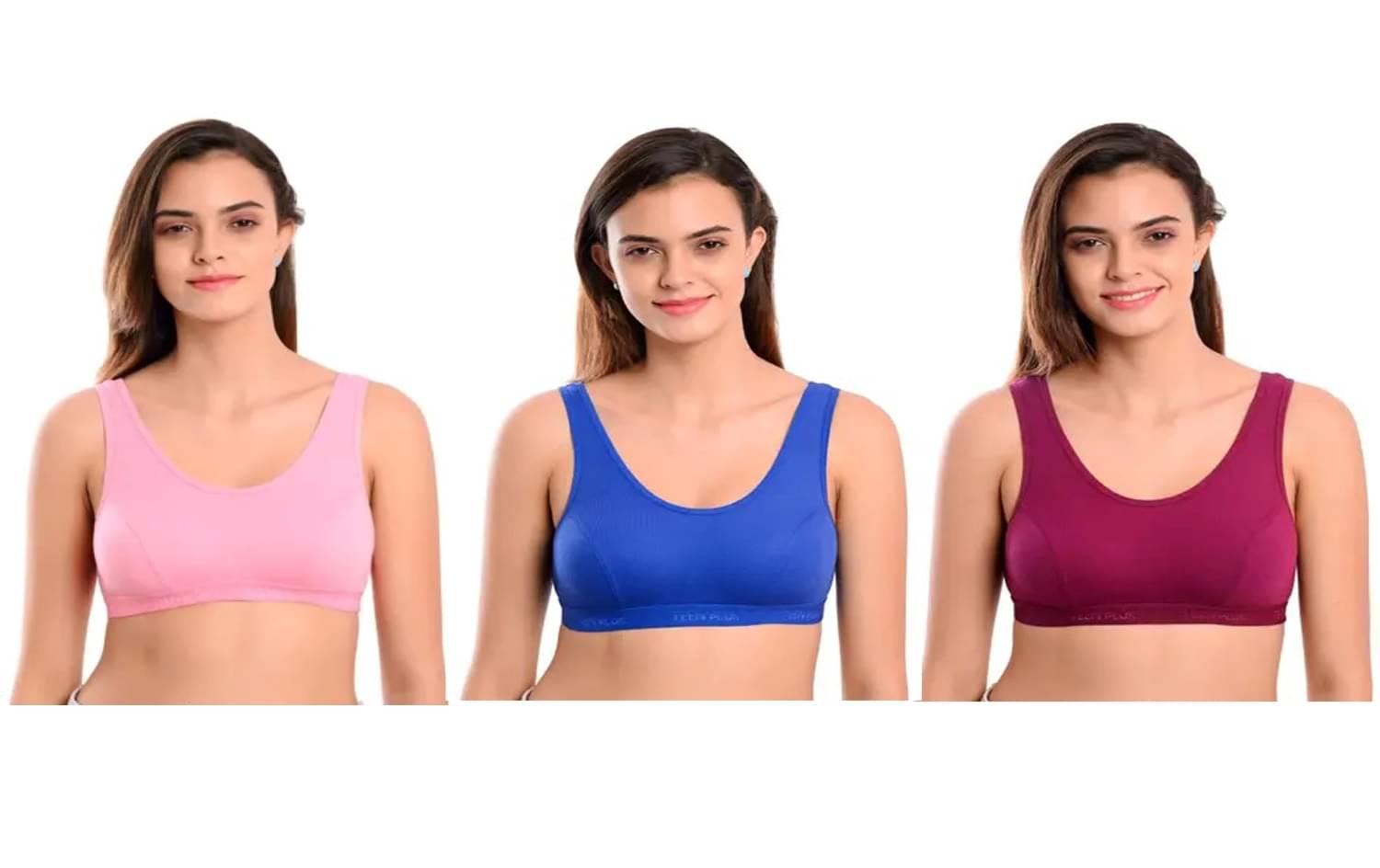     			Kiran Enterprises Blue,Maroon,Pink Cotton Non Padded Women's Sports Bra ( Pack of 3 )