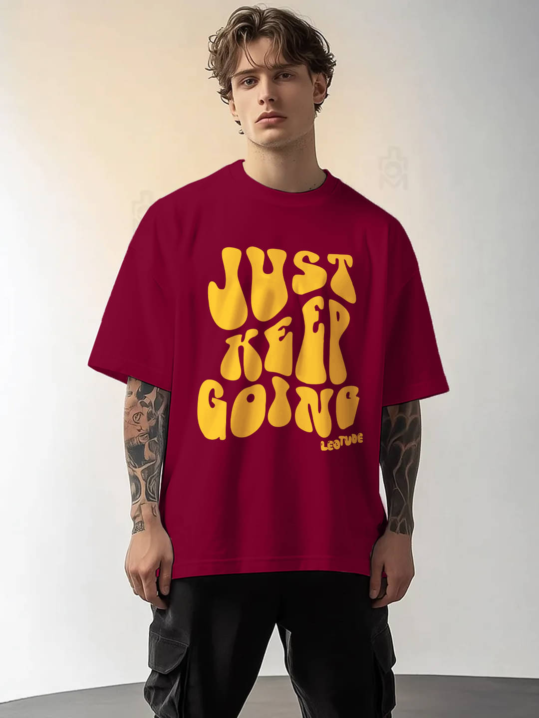 Leotude Men Cotton Blend Oversized Fit Printed T-Shirt ( Maroon ) Leotude Men Cotton Blend Oversized Fit Printed T-Shirt ( Maroon )