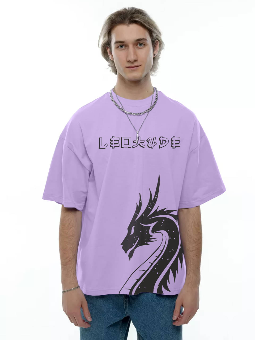 Leotude Men Cotton Blend Oversized Fit Printed T-Shirt ( Purple )     			Leotude Men Cotton Blend Oversized Fit Printed T-Shirt ( Purple )