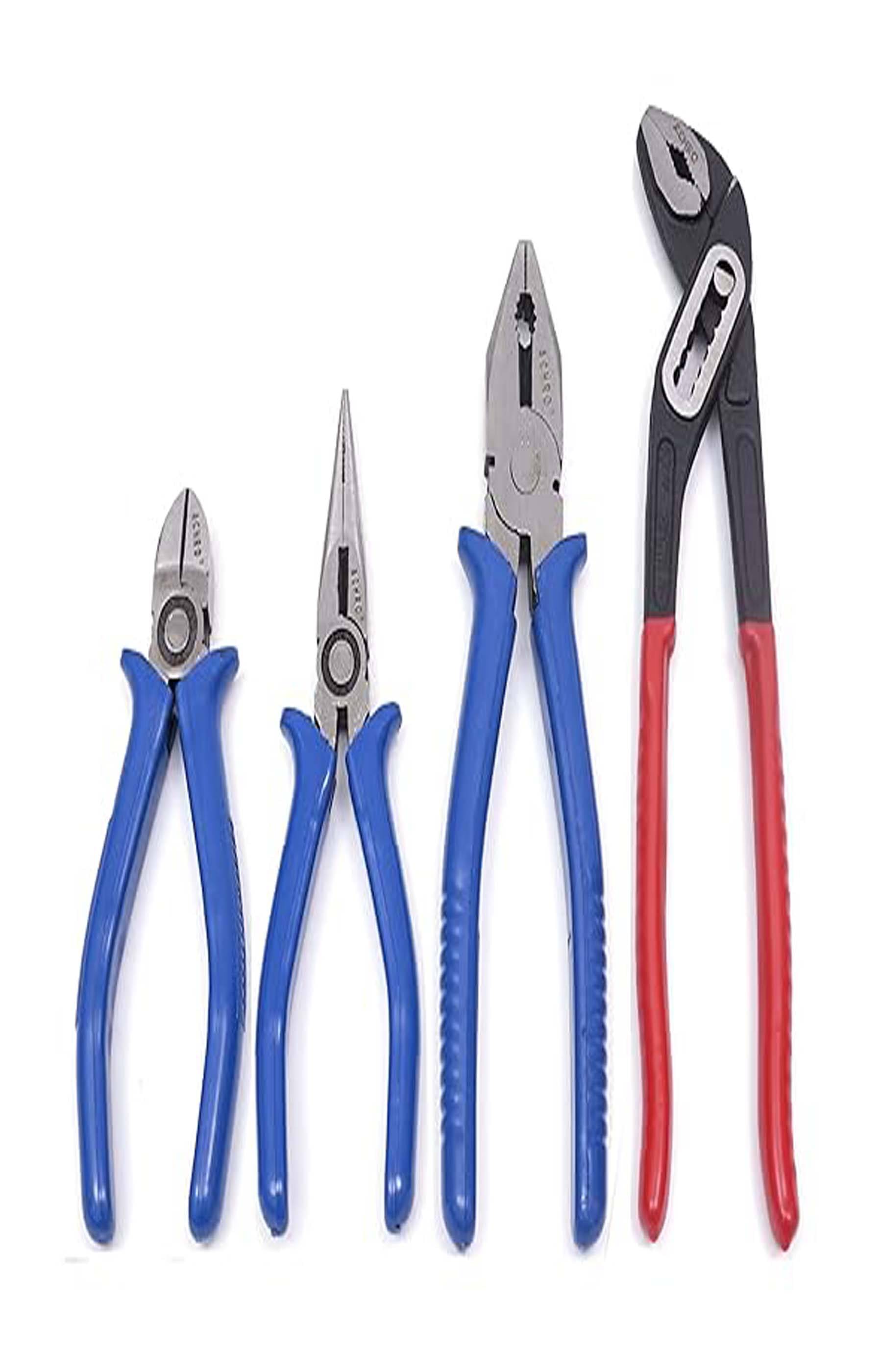     			M S AGROTECH Plier Set Of 4 Pieces, 8 Inch Combination plier, 6 Inch Long Nose, 6 Inch Diagonal Cutting plier And 10 Inch Water Pump Plier