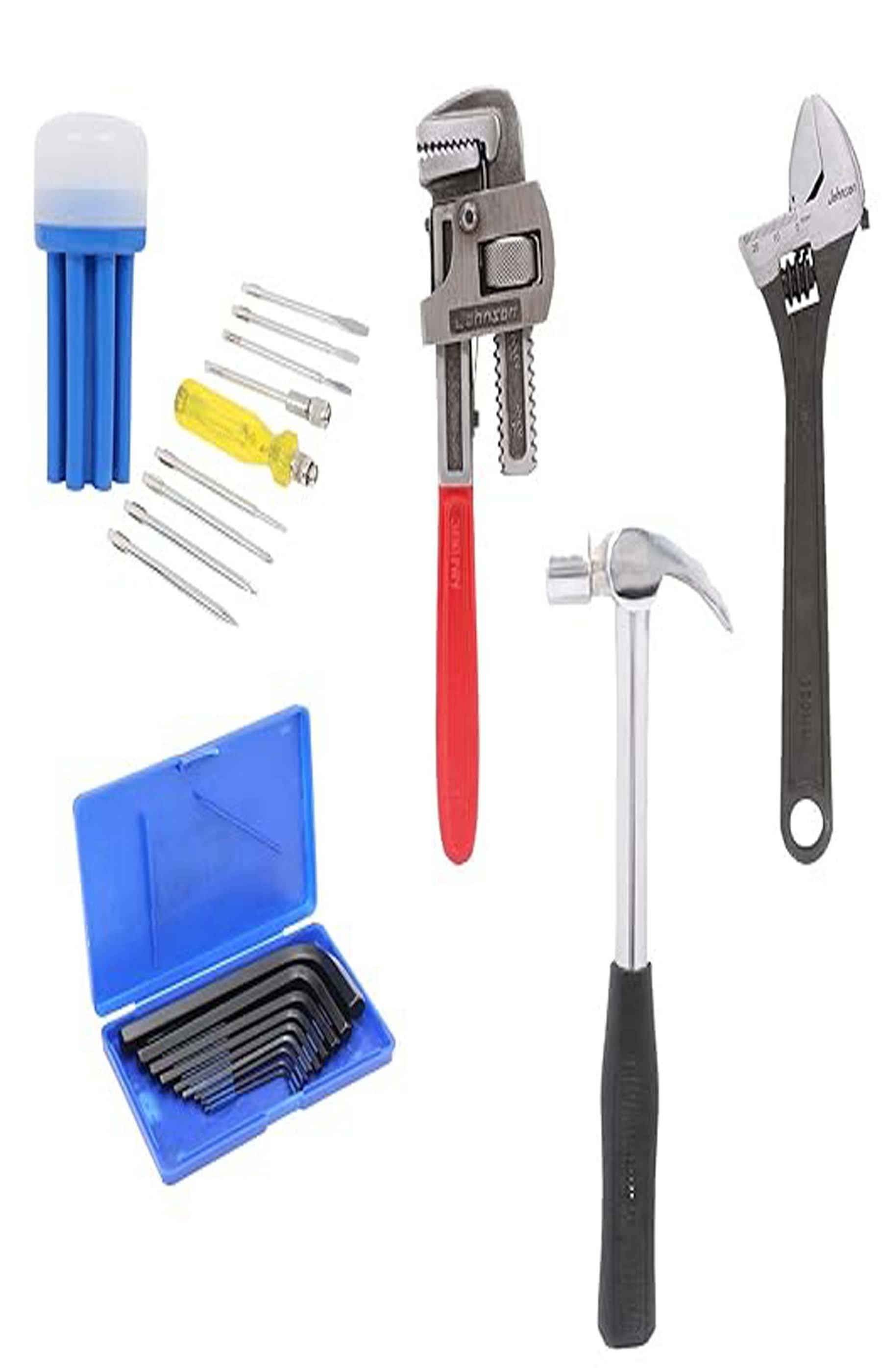     			M S AGROTECH Professional Home Kit with Screwdriver Set, Adjustable Wrench (200 mm), Claw Hammer, Allen Key Set & Pipe Wrench (250mm)- Multi
