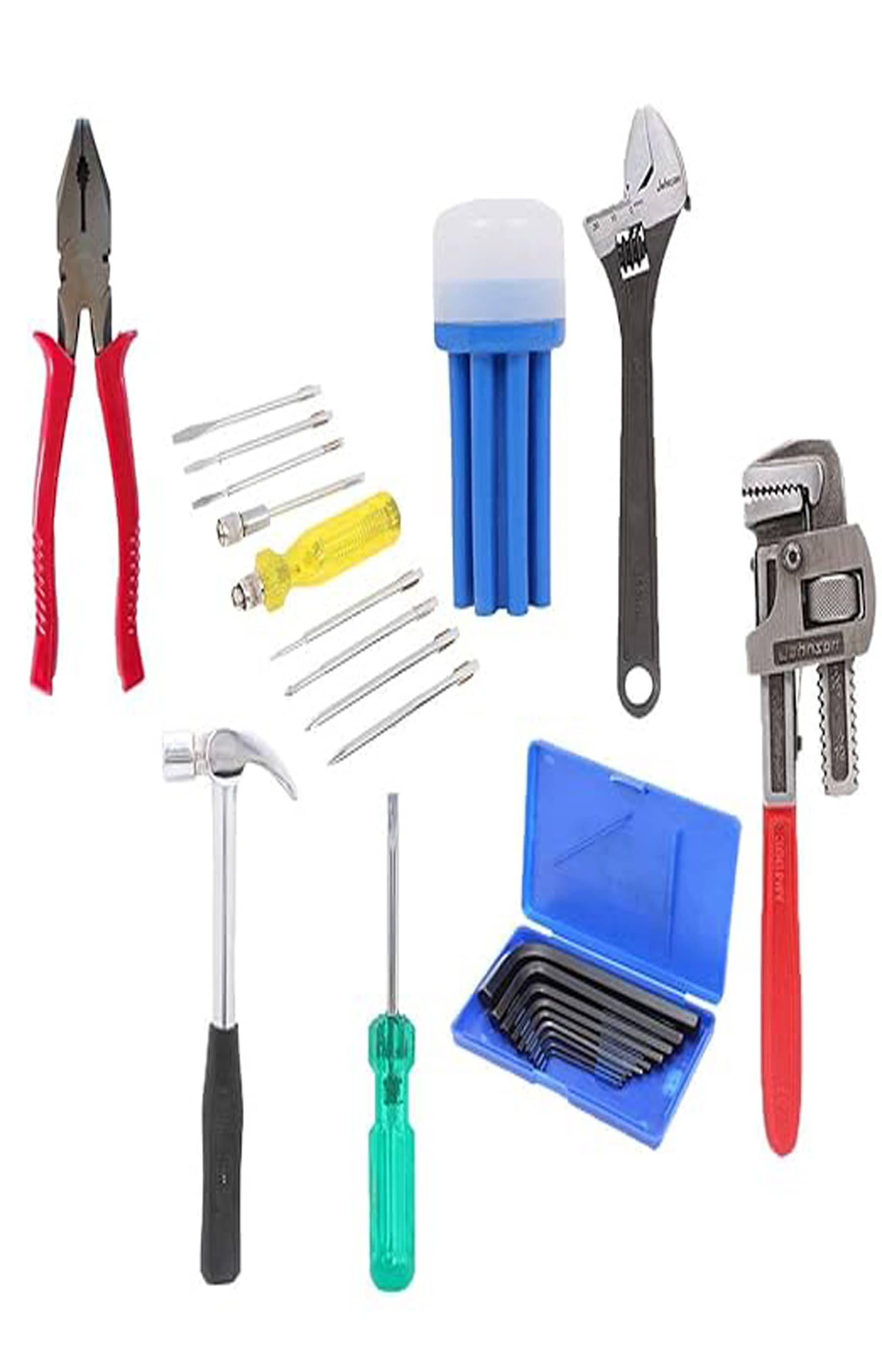     			MS AGROTECH Professional Home Kit with Combination Plier, Screwdriver Set, Adjustable Wrench (200 mm), Claw Hammer, Two in One Screw Driver, Allen Key Set & Pipe Wrench (300mm)