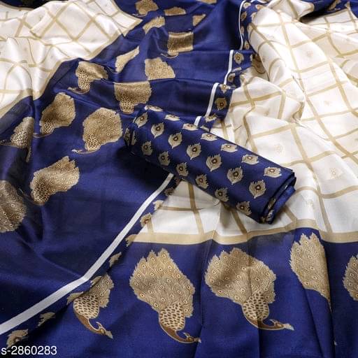     			Maayro Silk Blend Printed Mysore Silk Sarees With Unstitched Blouse Piece ( Navy Blue )