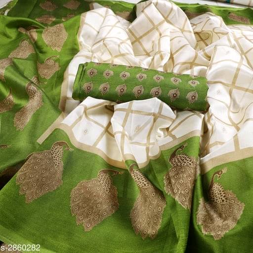 Maayro Silk Blend Printed Mysore Silk Sarees With Unstitched Blouse Piece ( Green ) Maayro Silk Blend Printed Mysore Silk Sarees With Unstitched Blouse Piece ( Green )