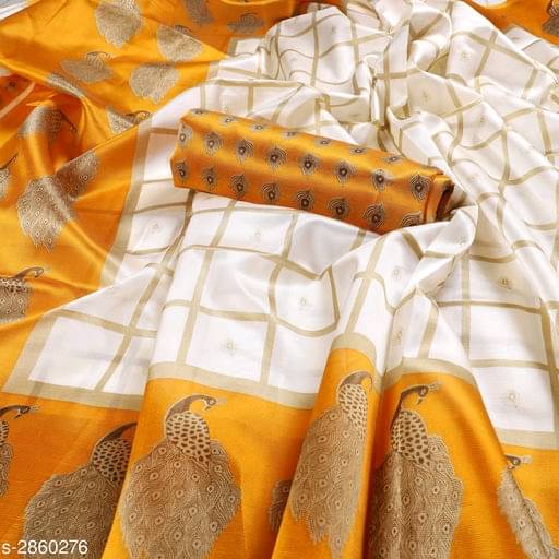 Maayro Silk Blend Printed Mysore Silk Sarees With Unstitched Blouse Piece ( Yellow ) Maayro Silk Blend Printed Mysore Silk Sarees With Unstitched Blouse Piece ( Yellow )