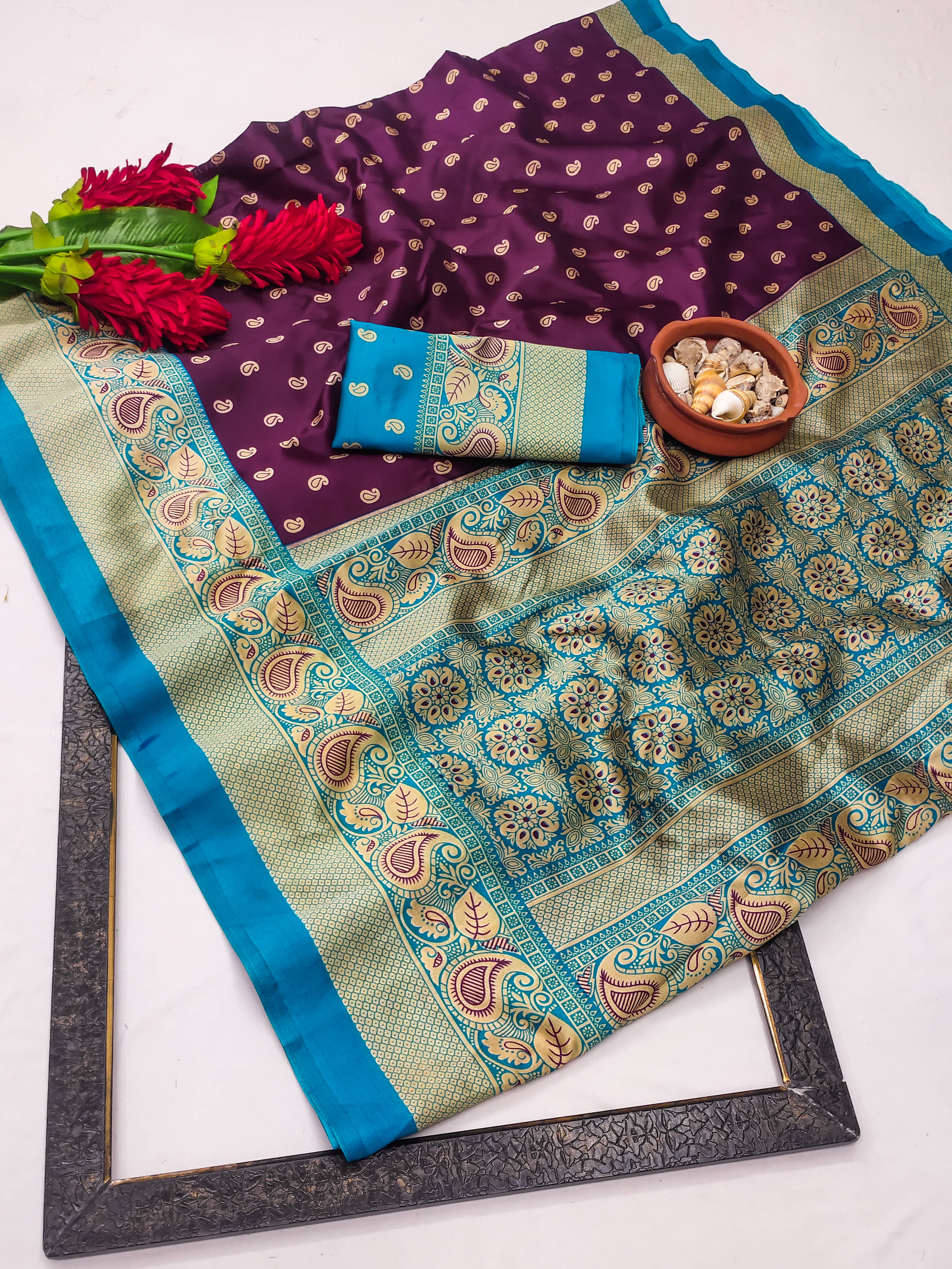 Maayro Silk Blend Printed Mysore Silk Sarees With Unstitched Blouse Piece ( Wine ) Maayro Silk Blend Printed Mysore Silk Sarees With Unstitched Blouse Piece ( Wine )