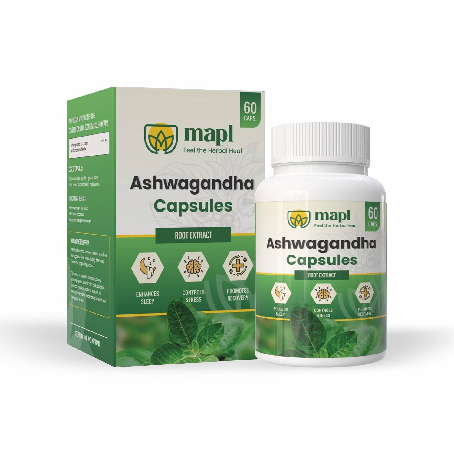 Mapl Ashwagandha, Support Strength & Energy, Natural & potent root extract- Capsule(60) Mapl Ashwagandha, Support Strength & Energy, Natural & potent root extract- Capsule(60)
