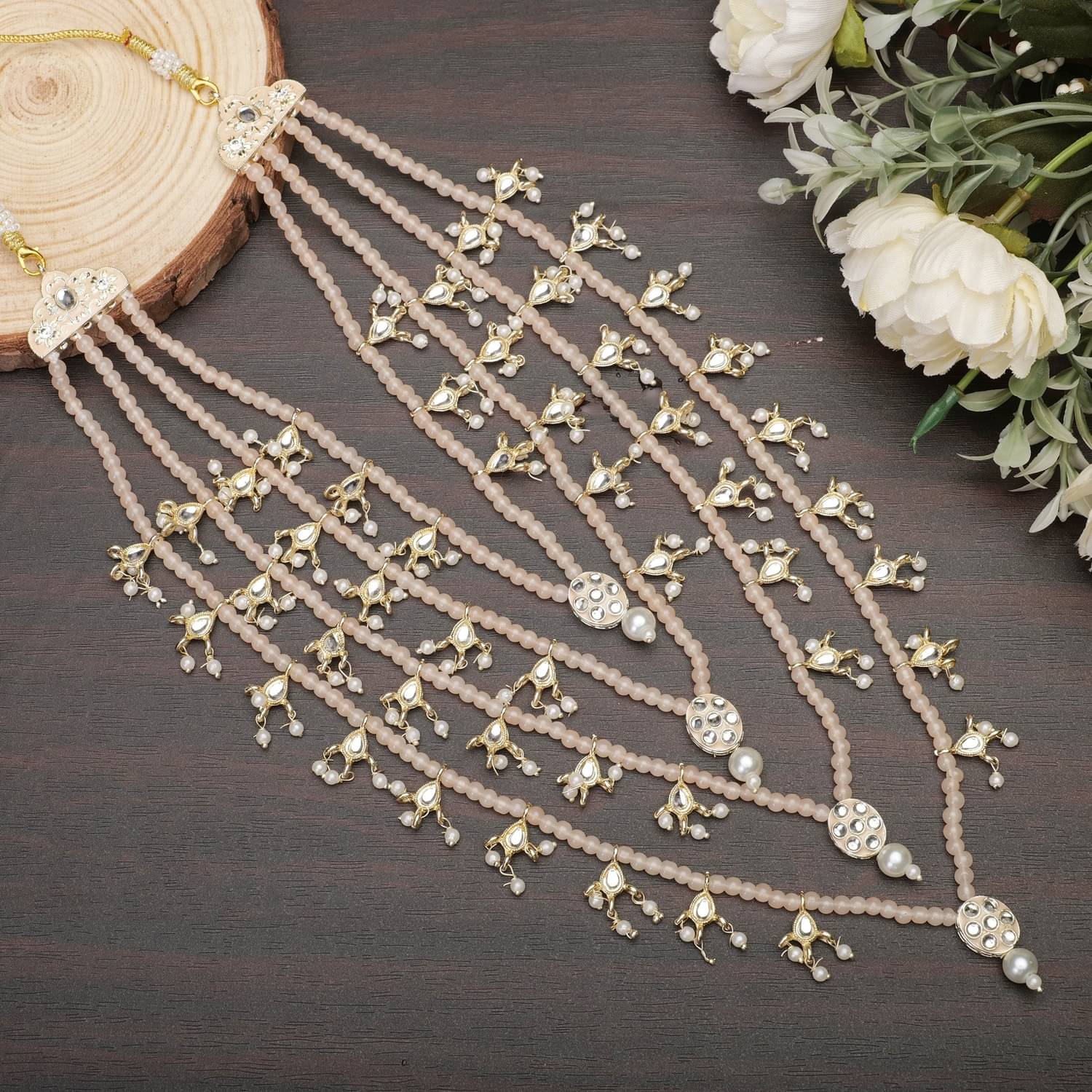     			Men Kundan-Studded Pearl Groom Dulha Moti Mala Necklace