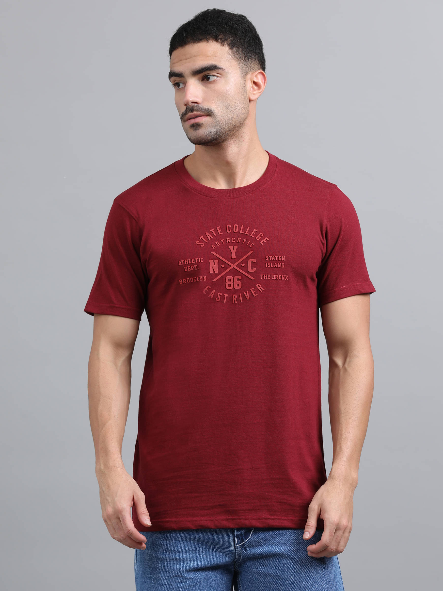 QCUT Men Cotton Blend Regular Fit Printed T-Shirt ( Maroon ) QCUT Men Cotton Blend Regular Fit Printed T-Shirt ( Maroon )