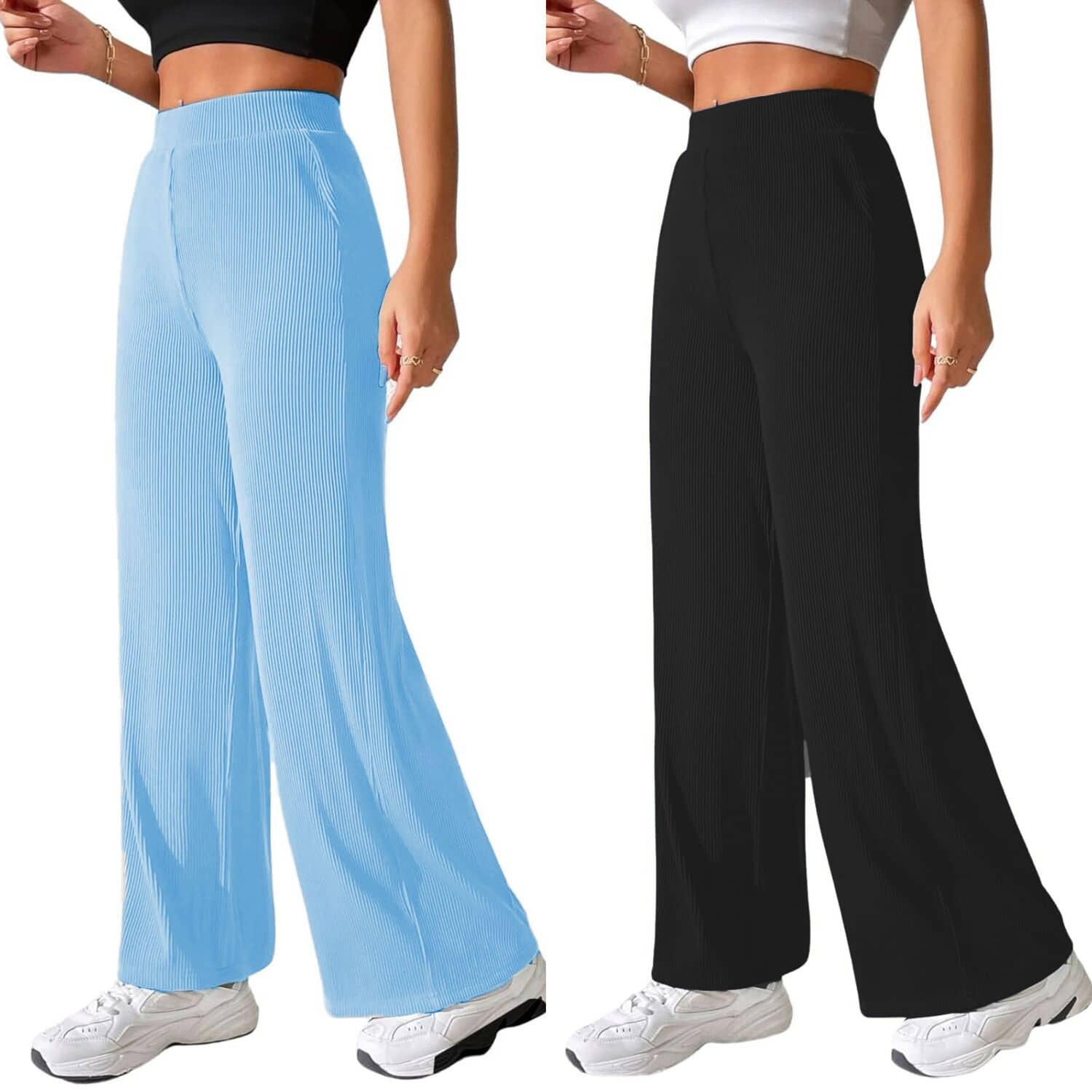 Qyaas Women Knitted Formal Pants ( Light Blue,Black ) - Trousers | Buy online on ZillyBuy