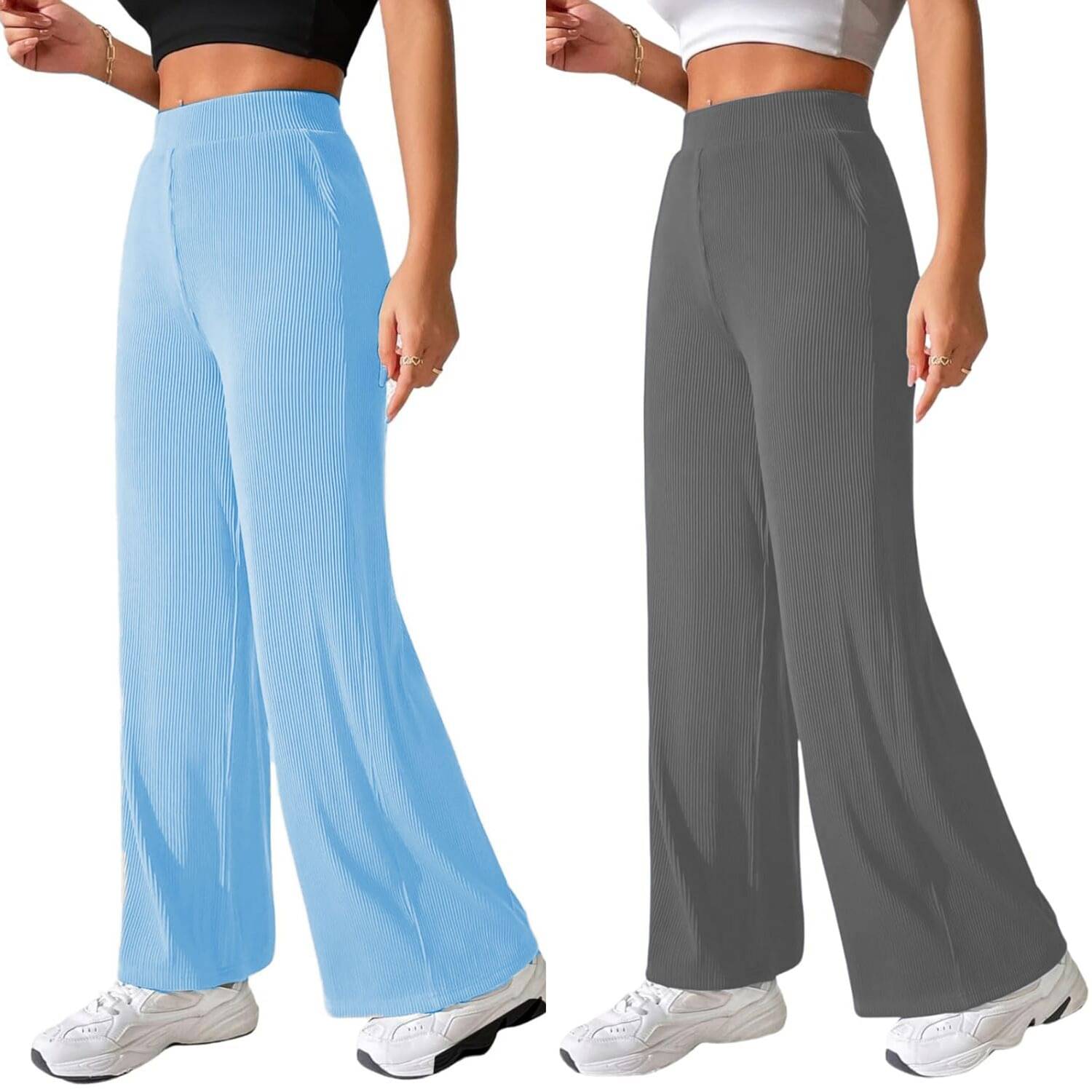     			Qyaas Pack of 2 Lycra Straight Women's Formal Pants ( Light Blue,Dark Grey )