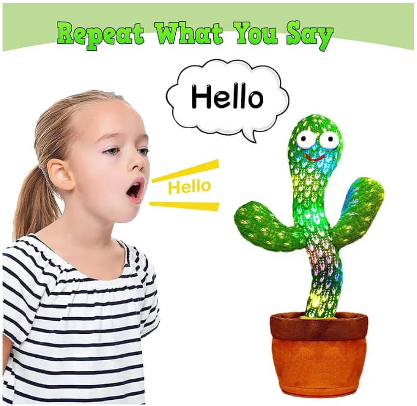     			Rechargeable Dancing Cactus Toy – Interactive Singing & Talking Plush Toy for Kids with Fun Lights, Recording & Repeating Function, USB Cable Included – Ideal Educational & Entertaining Gift