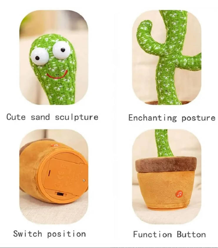     			Rechargeable Dancing Cactus Toy – Interactive Singing & Talking Plush Toy for Kids with Fun Lights, Recording & Repeating Function, USB Cable Included – Ideal Educational & Entertaining Gift