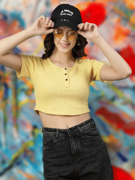 Rigo Women's Cotton Crop Top ( Yellow )     			Rigo Women's Cotton Crop Top ( Yellow )