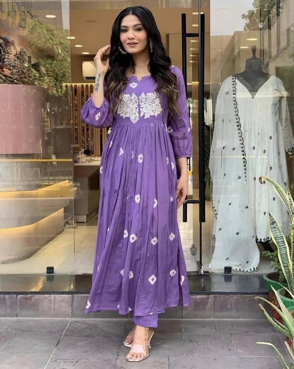 Ropa De Moda Women Rayon Embroidered Flared Kurti With Pants ( Purple ) Ropa De Moda Women Rayon Embroidered Flared Kurti With Pants ( Purple )