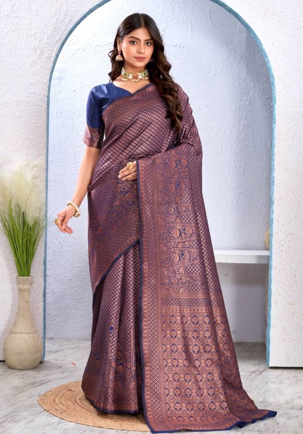     			Rv fashion Cotton Silk Printed Banarasi saree With Unstitched Blouse Piece ( Coffee )