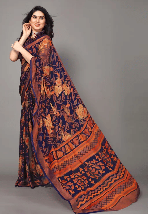 SHIRODHARI Brasso Printed Ilkal Saree With Unstitched Blouse Piece ( Navy Blue )     			SHIRODHARI Brasso Printed Ilkal Saree With Unstitched Blouse Piece ( Navy Blue )