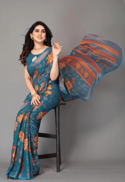     			SHIRODHARI Brasso Printed Ilkal Saree With Unstitched Blouse Piece ( Aqua Blue )
