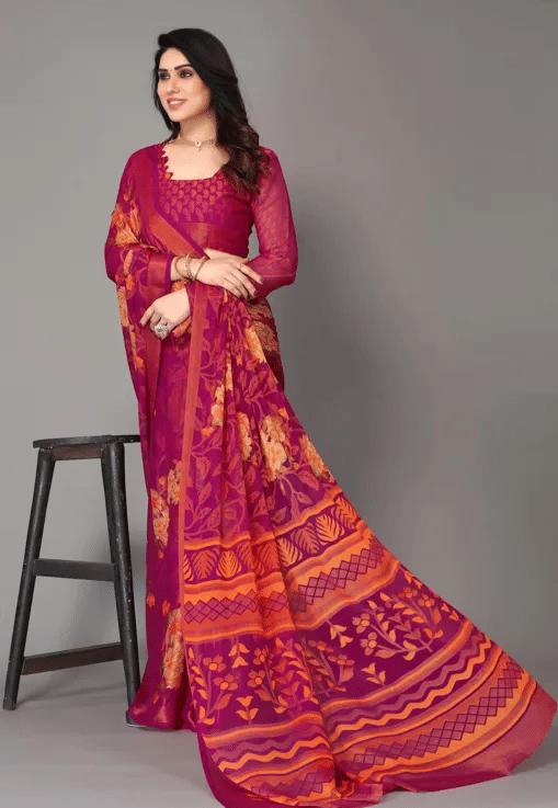     			SHIRODHARI Brasso Printed Ilkal Saree With Unstitched Blouse Piece ( Pink )