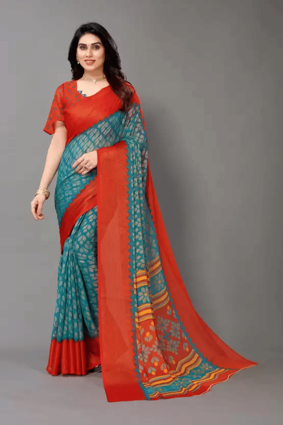 SHIRODHARI Brasso Printed Ilkal Saree With Unstitched Blouse Piece ( Teal )     			SHIRODHARI Brasso Printed Ilkal Saree With Unstitched Blouse Piece ( Teal )