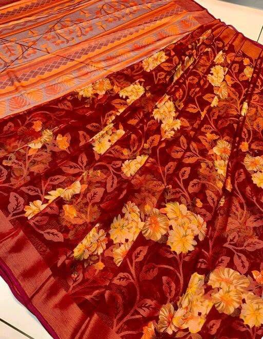 SHIRODHARI Brasso Printed Ilkal Saree With Unstitched Blouse Piece ( Maroon ) SHIRODHARI Brasso Printed Ilkal Saree With Unstitched Blouse Piece ( Maroon )