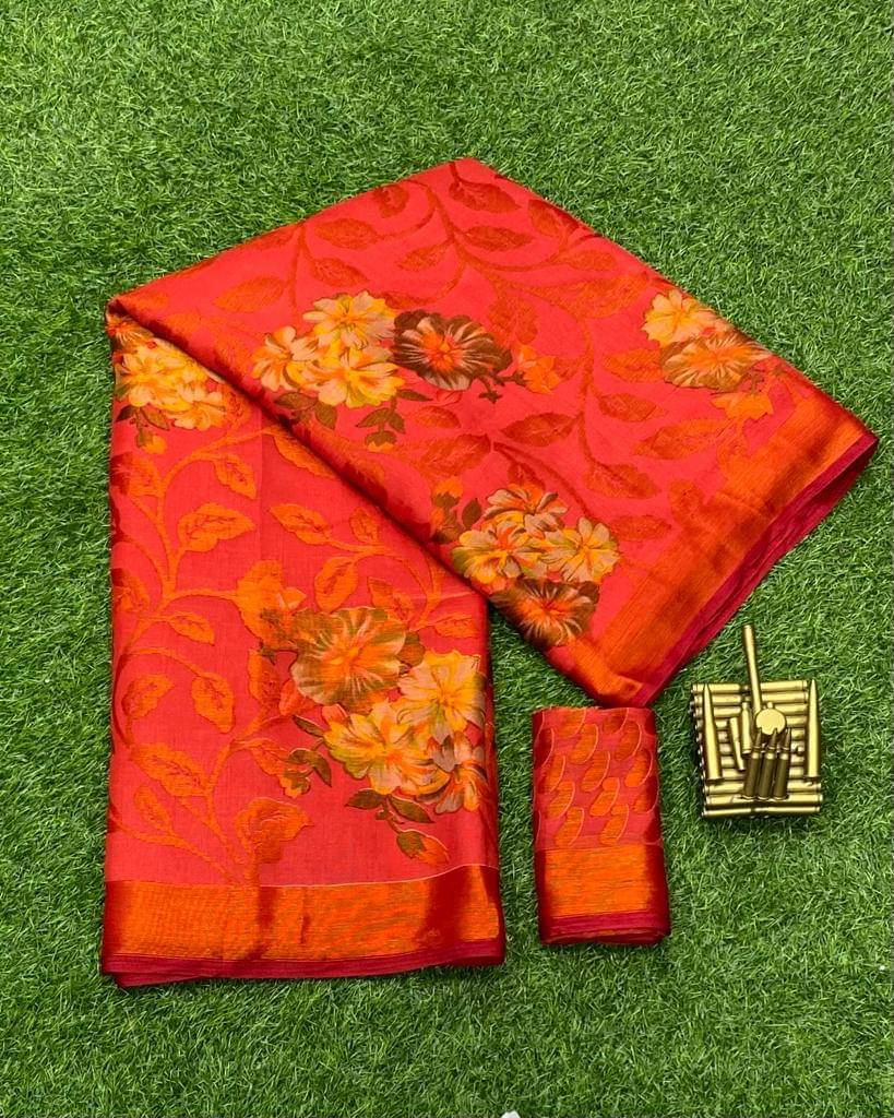 SHIRODHARI Brasso Printed Ilkal Saree With Unstitched Blouse Piece ( Red ) SHIRODHARI Brasso Printed Ilkal Saree With Unstitched Blouse Piece ( Red )