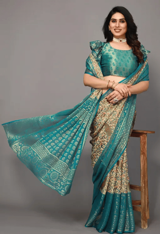     			SHIRODHARI Brasso Printed Ilkal Saree With Unstitched Blouse Piece ( Aqua Blue )