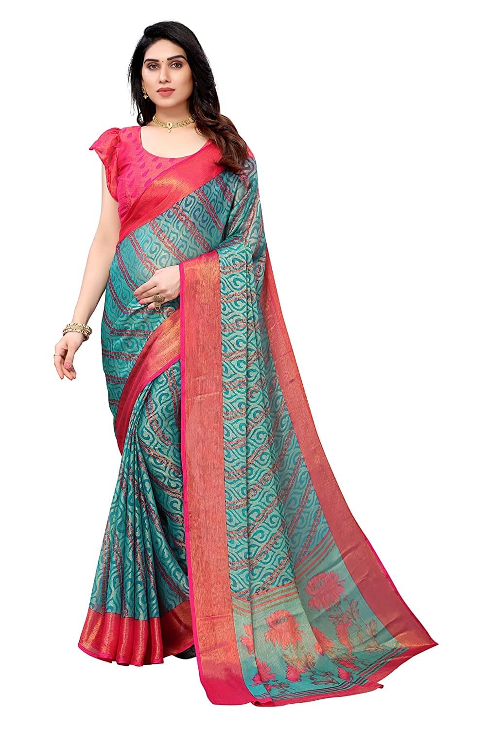     			SHIRODHARI Brasso Printed Ilkal Saree With Unstitched Blouse Piece ( Yellow )
