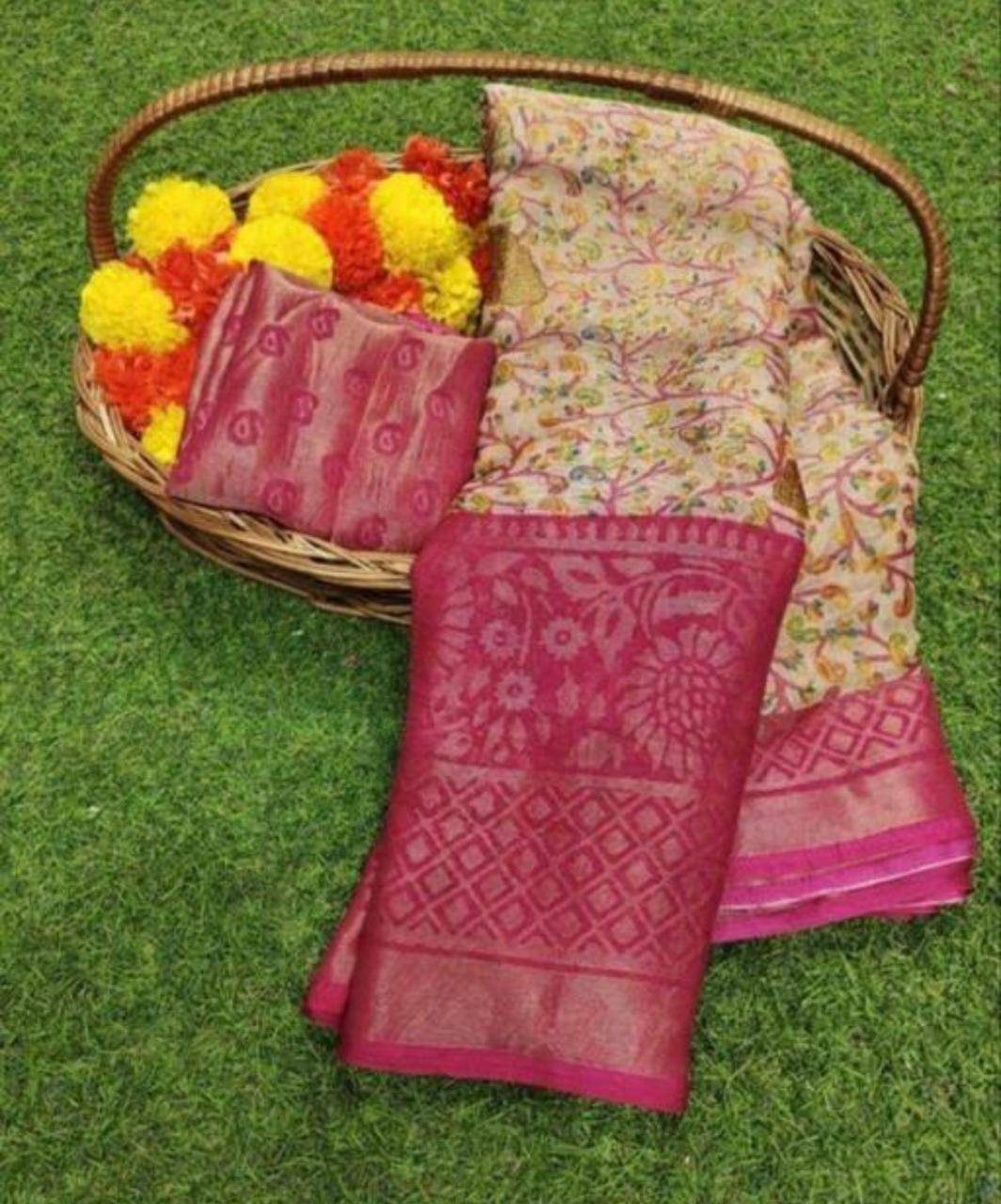 SHIRODHARI Brasso Printed Ilkal Saree With Unstitched Blouse Piece ( Pink )     			SHIRODHARI Brasso Printed Ilkal Saree With Unstitched Blouse Piece ( Pink )