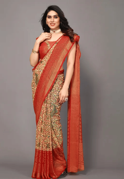     			SHIRODHARI Brasso Printed Ilkal Saree With Unstitched Blouse Piece ( Red )