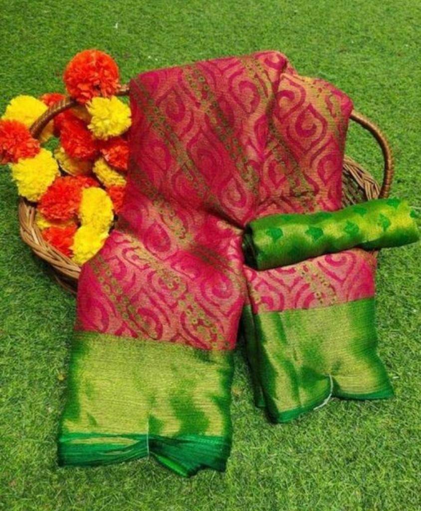 SHIRODHARI Brasso Printed Ilkal Saree With Unstitched Blouse Piece ( Pink ) SHIRODHARI Brasso Printed Ilkal Saree With Unstitched Blouse Piece ( Pink )