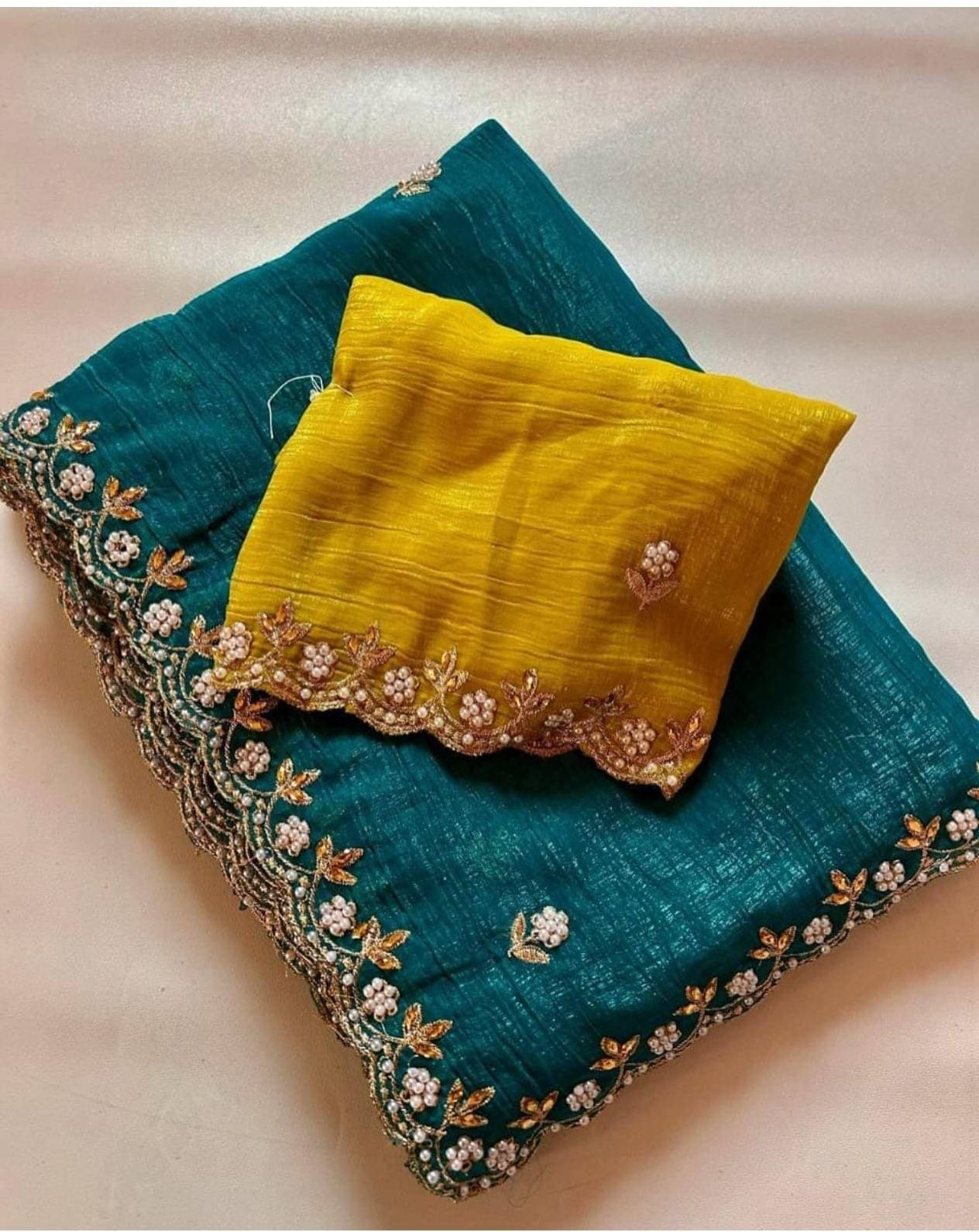 SHIRODHARI Chanderi Embellished Ilkal Saree With Unstitched Blouse Piece ( Teal ) SHIRODHARI Chanderi Embellished Ilkal Saree With Unstitched Blouse Piece ( Teal )