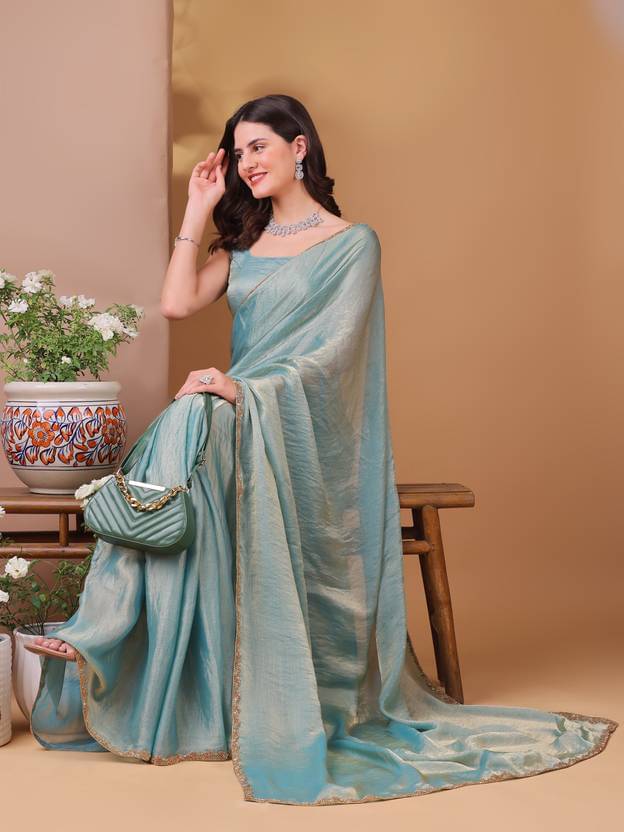     			SHIRODHARI Chanderi Embellished Ilkal Saree With Unstitched Blouse Piece ( Aqua Blue )